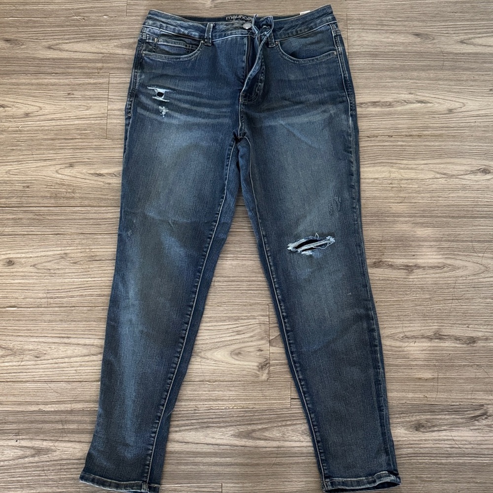 Maurices Dark Blue Distressed Skinny Jeans